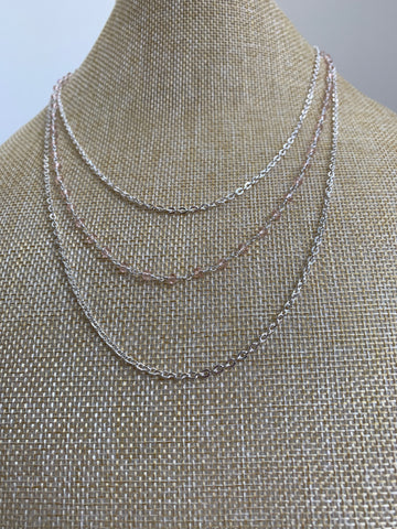 16" Cable and Pink Crystal 3 Strand Necklace