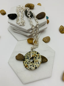 18" Chunky Chain with Dalmation Jasper Gemstone Donut Pendant