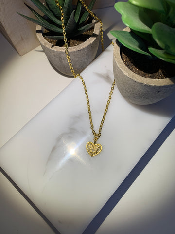 16" Golden Chain Necklace with Scrolled Heart Charm